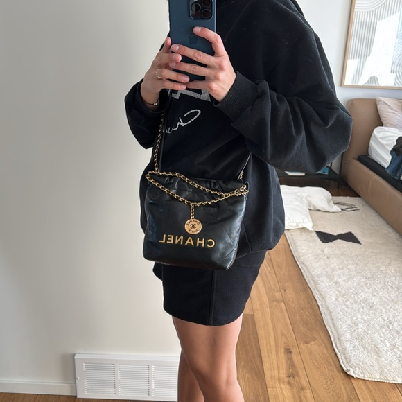 Chanel Mini Hobo 22 Black w Gold Hardware - Picture 14 of 15